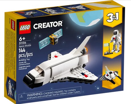 LEGO Creator Space Shuttle building toy with 144 pieces, featuring a space shuttle model and astronaut figure.