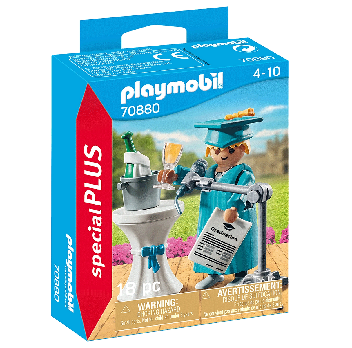 Playmobil Special Plus | Graduate set with figure in cap and gown holding diploma beside microphone and table accessory.