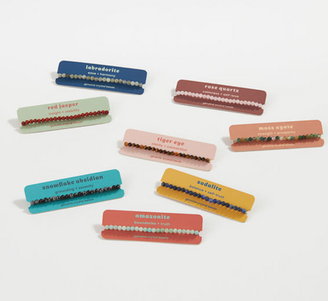 Mini Crystal Bracelet with assorted genuine 4mm crystal beads on elastic cord, available in eight healing stone styles.