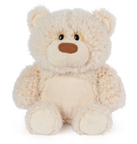 Teddy Bear Bubbles plush toy with curly cream fur, corduroy nose, and oversized paws sitting upright.