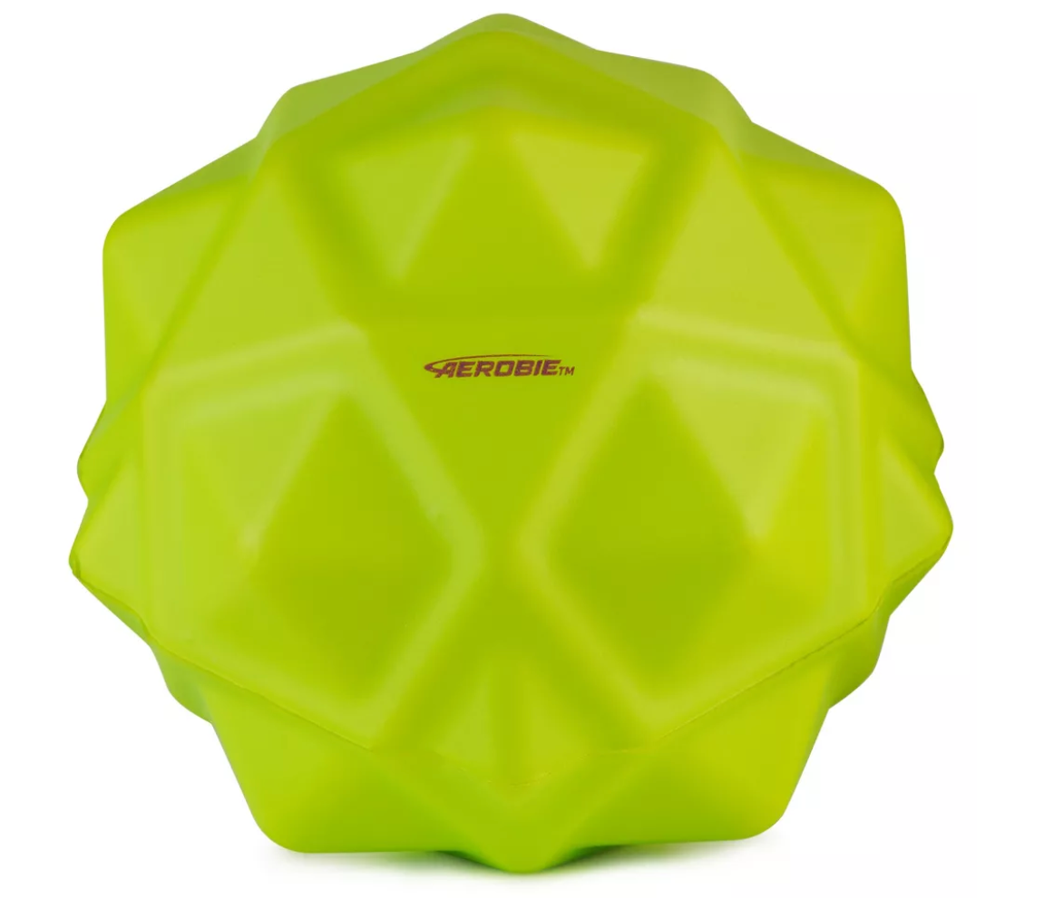 Aerobie Sonic Bounce Ball in bright green with unique geodesic spikes for high bounce and easy grip.