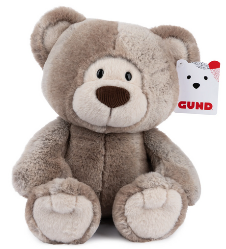 Teddy Bear Mukki with woodgrain two-tone plush fur, oversized paws, and a cuddly, super-stuffed design for hugs.
