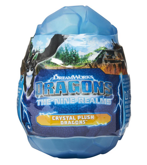 DreamWorks Dragons The Nine Realms Egg with stylized crystal design and collectible plush dragon inside.