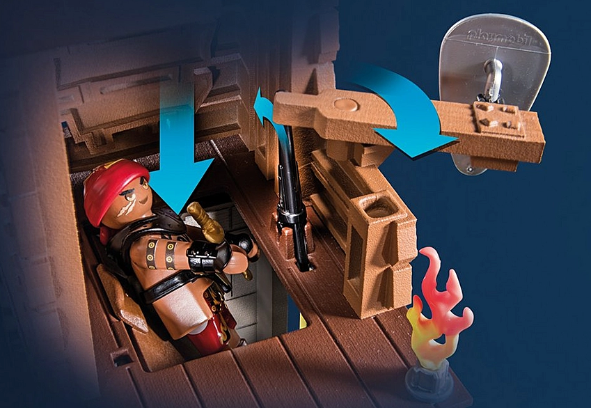 Novelmore | Tournament Arena showing a Burnham Raider figure aiming a cannon in the detailed tournament playset.