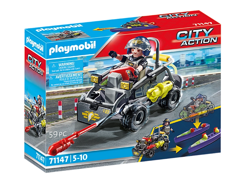 City Action | Tactical Unit Multi-Terrain Quad toy set featuring transforming quad and figure for ages 5-10.