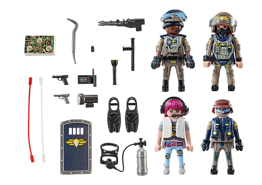 City Action | Tactical Unit Figures set with diver, task force officer, coordinator, crook, and mission accessories.