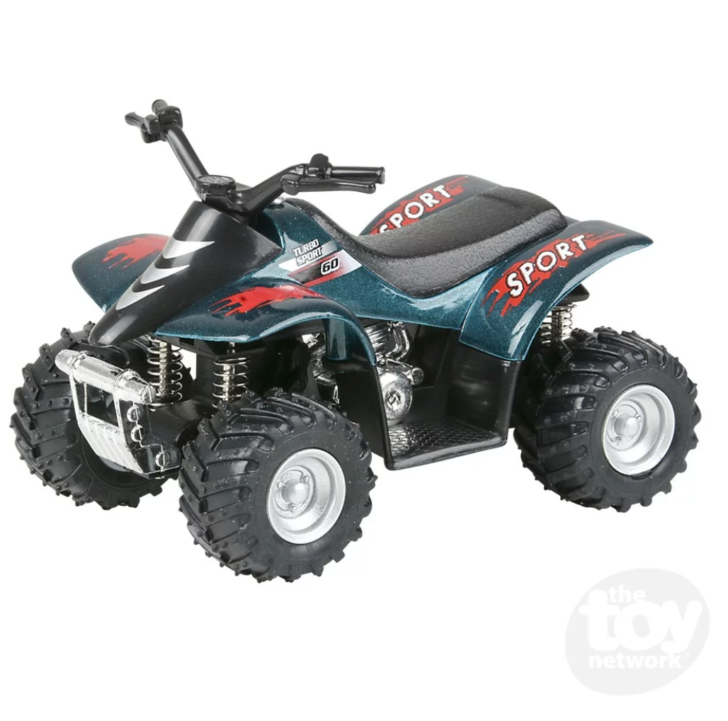 Smart ATV die-cast toy with pull-back feature and sporty design in blue and black, perfect for die-cast collection.