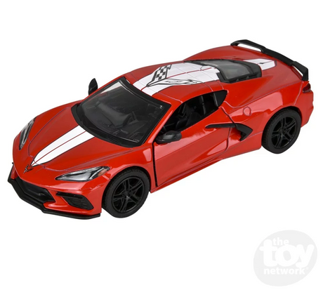 5" Diecast Pull Back 2021 Chevrolet Corvette Livery Edition in red with openable doors and racing livery design.