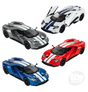 Four 2017 Ford GT toy cars in assorted colors with functional opening doors and pull-back drive features.