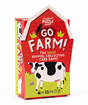 Go Farm! card game packaging with a cow illustration and red barn design for animal collecting fun.