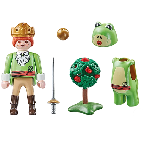 Special Plus | Frog Prince set with figure, frog costume, crown, rapier, gold ball, and rose tree pieces.