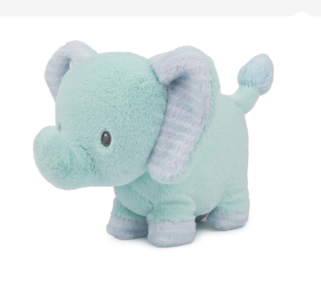 Safari Friend Elephant plush toy in soft blue with embroidered eyes and floppy ears, perfect for babies and nurseries.