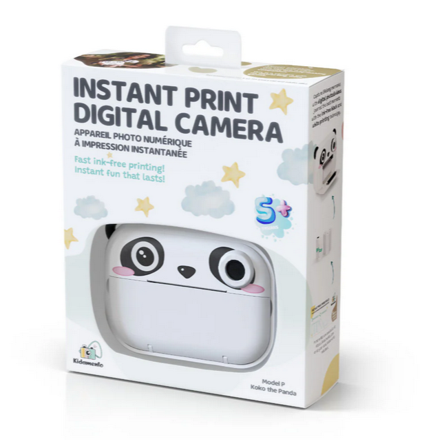Print & Digital Camera Model P | Koko the Panda in packaging showcasing instant print and digital photo features for kids 5+ years.