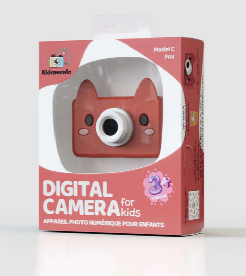 Digital Camera Model C | Akito the Fox in red silicone case for kids aged 3+ in retail packaging.