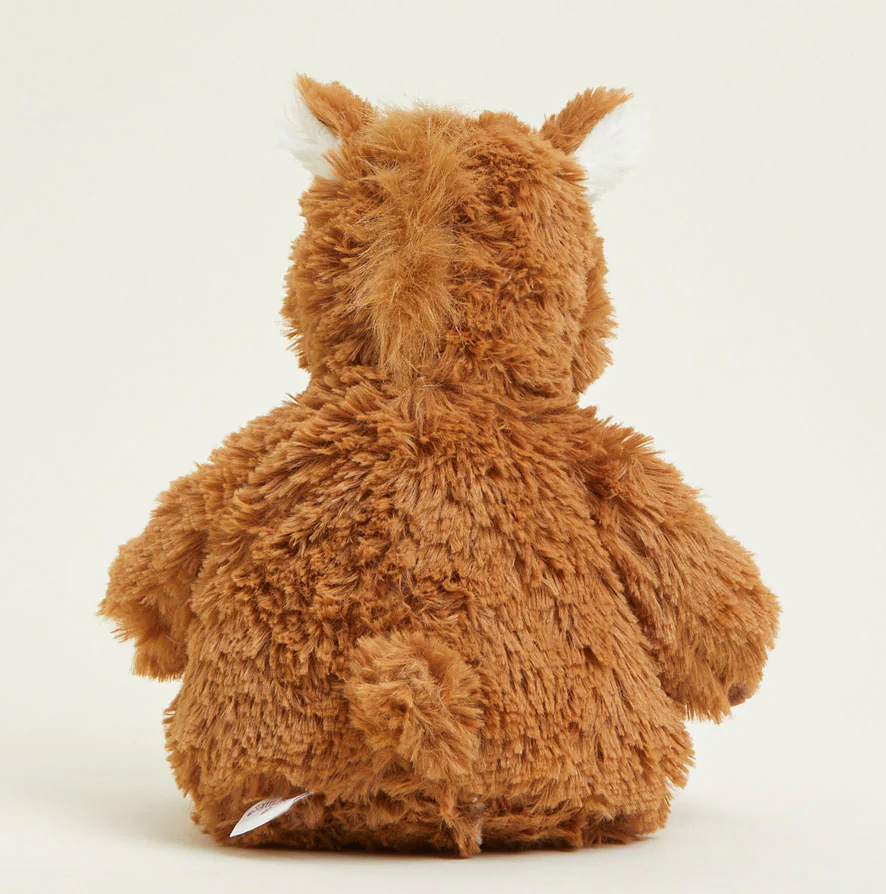 Warmies | Horse plush viewed from the back, soft brown microwavable toy with scented lavender and weighted comfort.