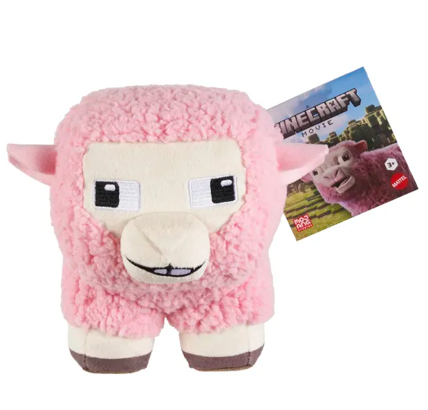 Minecraft Character plush toy in pink sheep design, 8-inch embroidered collectible from popular video game.