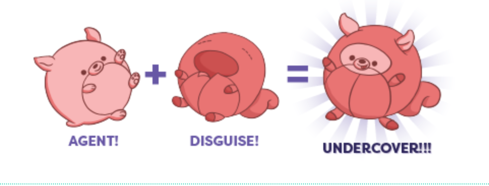 Undercover Pug in Queen showing a cute pug plush toy in a disguise costume, playful and royal design for all ages.