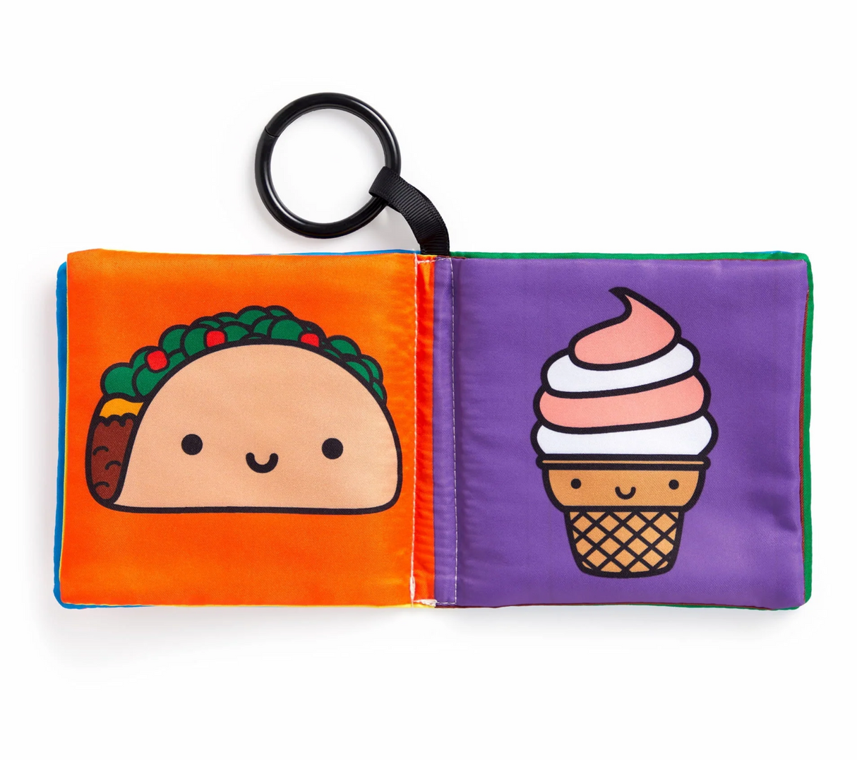 Foodie Baby Crinkle Stroller Book with colorful taco and ice cream crinkle fabric pages for baby’s early learning.