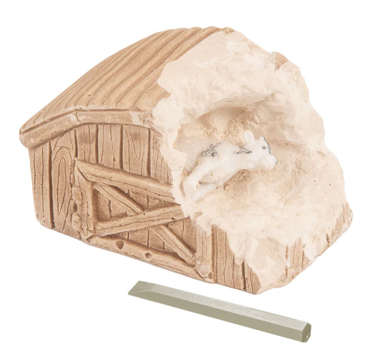 I Dig Farm Animals plaster barn with a hidden rabbit figurine and digging tool for a fun surprise discovery.