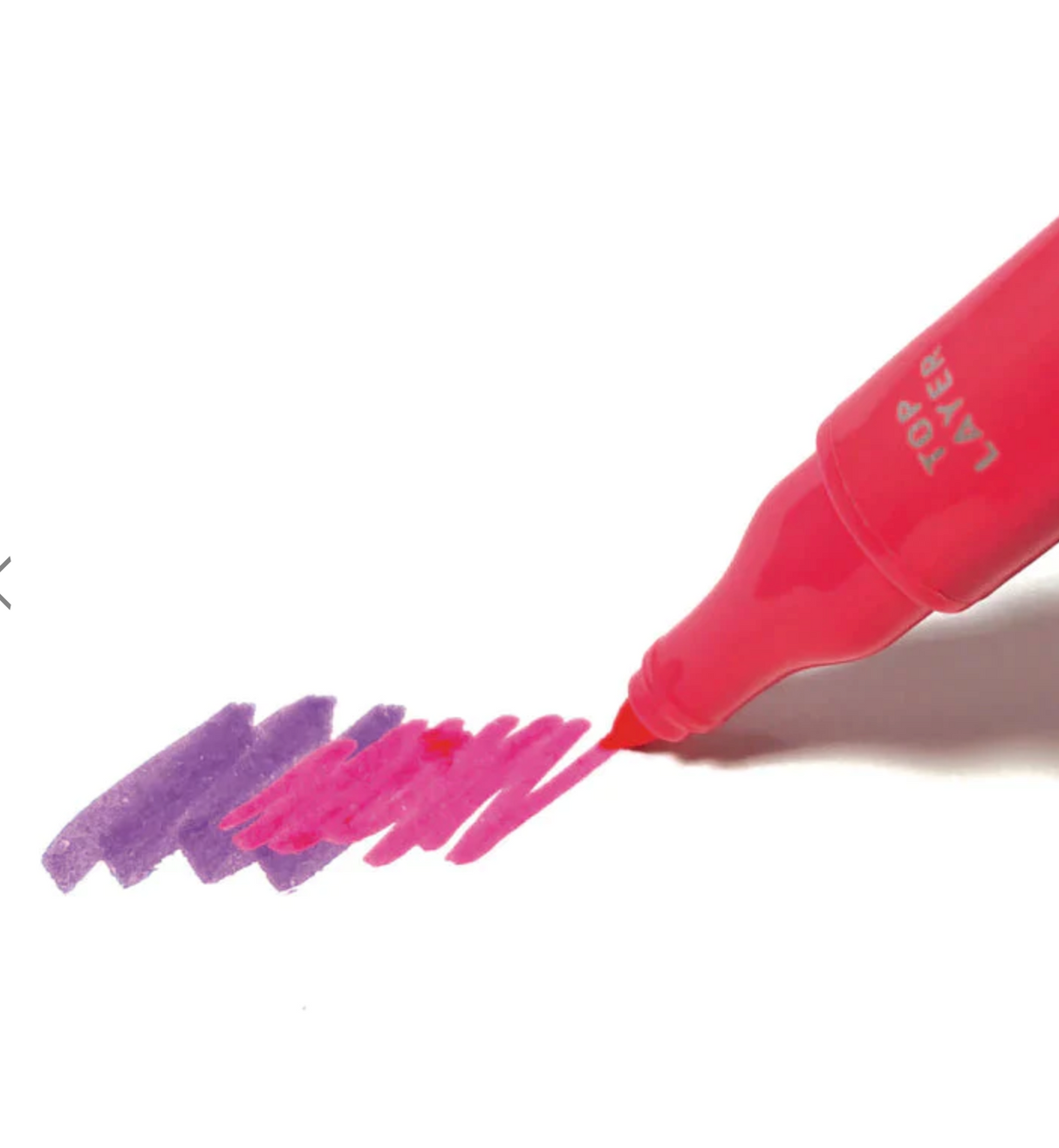 Color Layers Layering Markers red double-sided marker with chisel and point tips blending purple and pink colors.