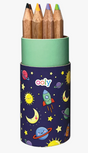 Draw 'n Doodle Mini Colored Pencils & Sharpener in outer space tube with 12 colored pencils and sharpener inside.