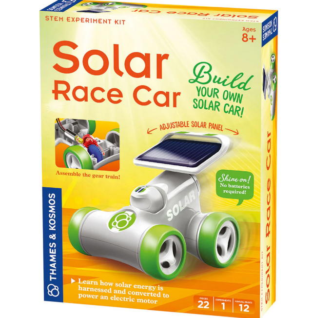 Solar Race Car STEM kit with adjustable solar panel, build your own eco-friendly toy powered by sunlight for ages 8 and up