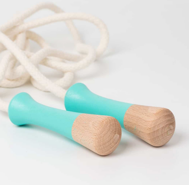 Jump Rope | Mint with natural cotton rope and beech wood handles, hand painted and eco-friendly for kids 6 to 12 years old.