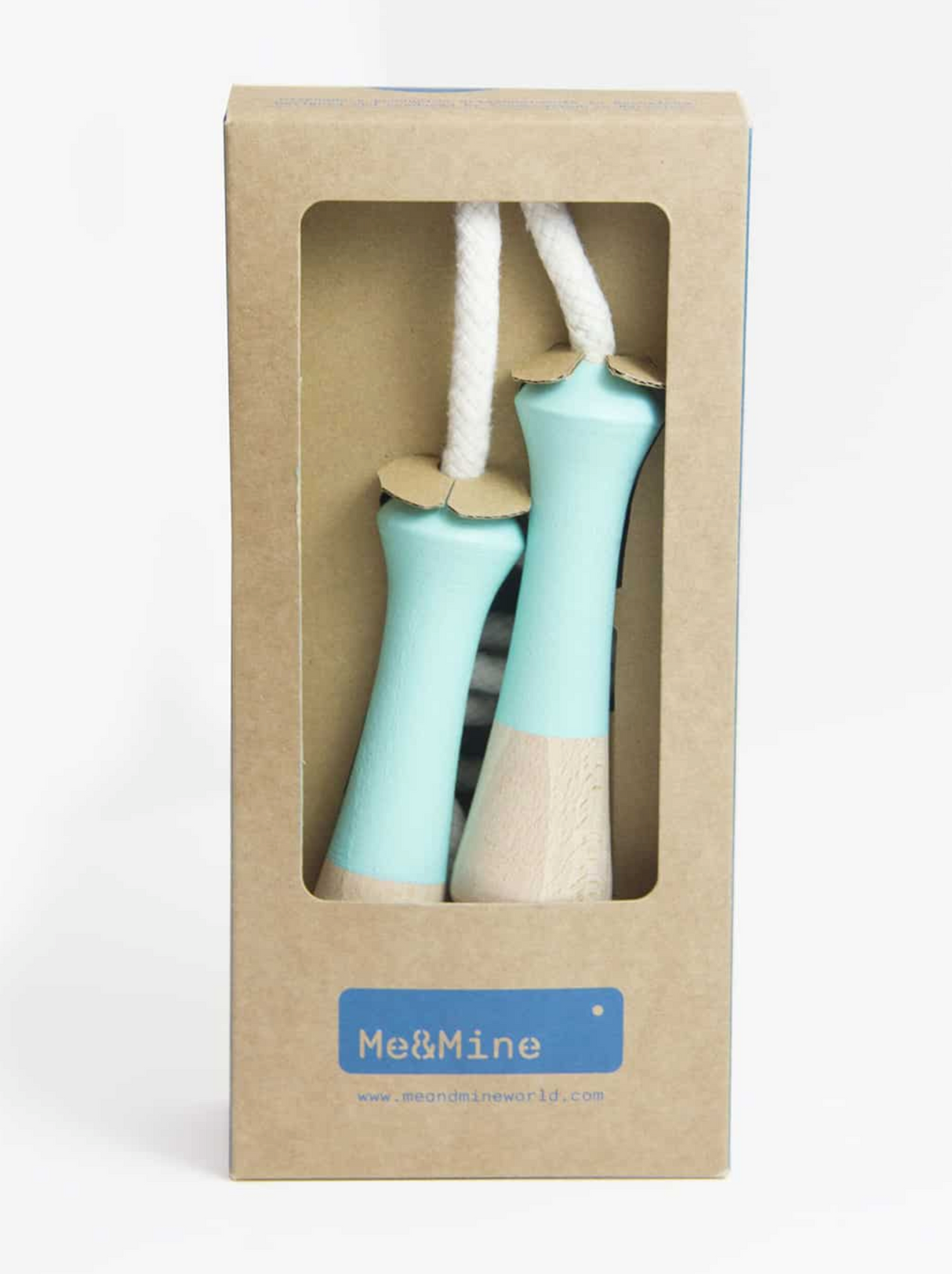 Jump Rope | Mint with natural cotton rope and beech wood handles in eco-friendly packaging, designed for children 6 to 12 years.