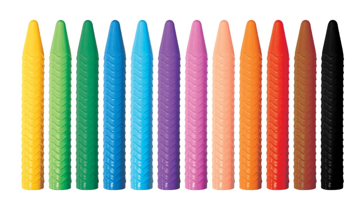 Haku Yoka 12 Spiral Crayons in a rainbow of colors with easy grip, perfect for kids ages 3 and up.