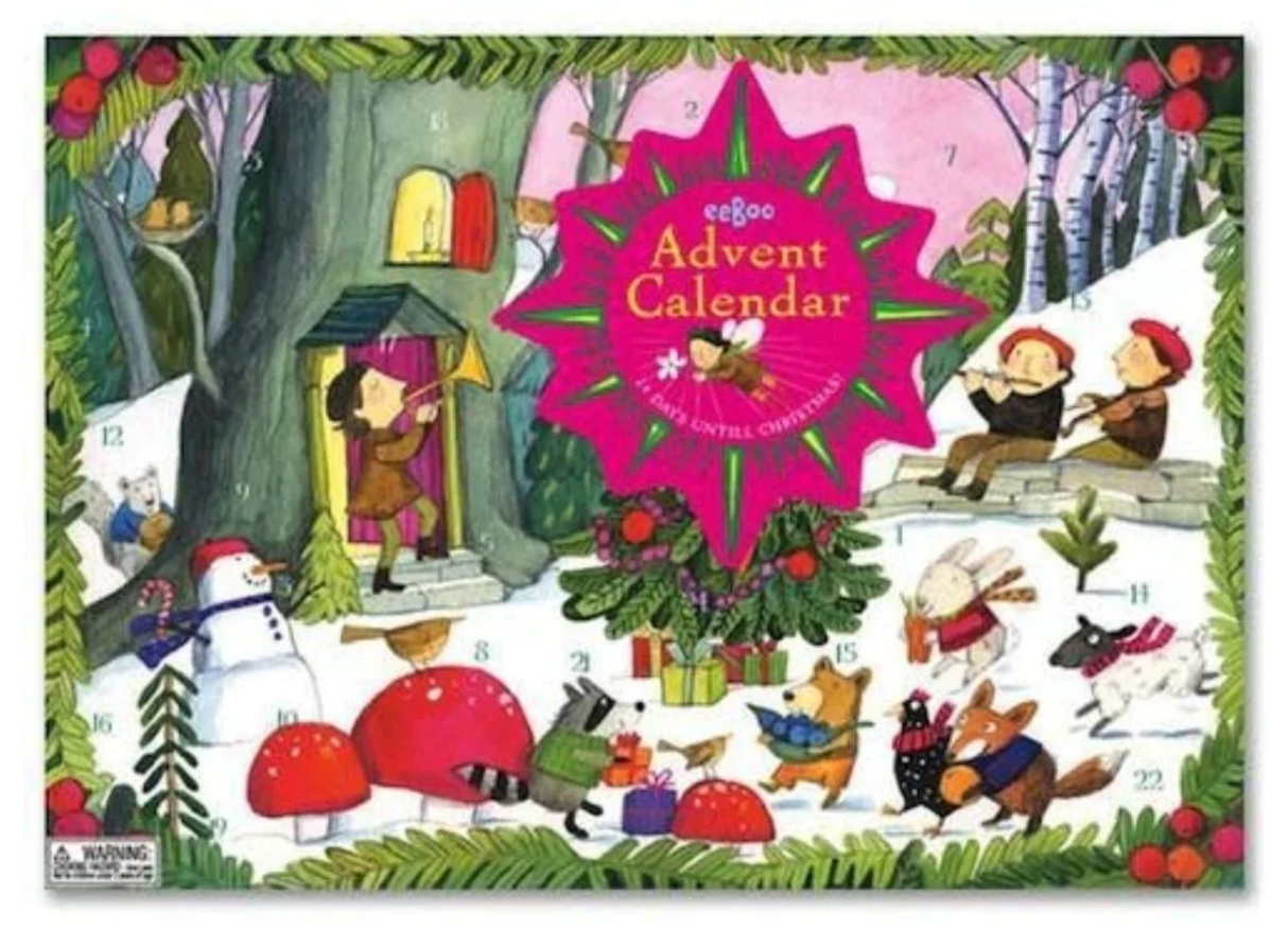 eeBoo Advent Calendar with festive woodland animals and holiday cheer on an 11x15 paperboard calendar.