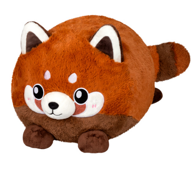 Plush Baby Red Panda toy made of soft polyester fiber, perfect for all ages, measuring 11 by 16 by 12 inches.