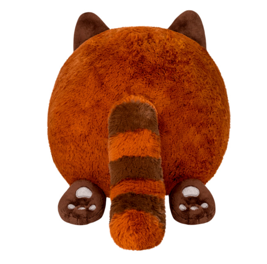 Baby Red Panda plush toy showing back with striped tail and brown paws in soft polyester fiber.