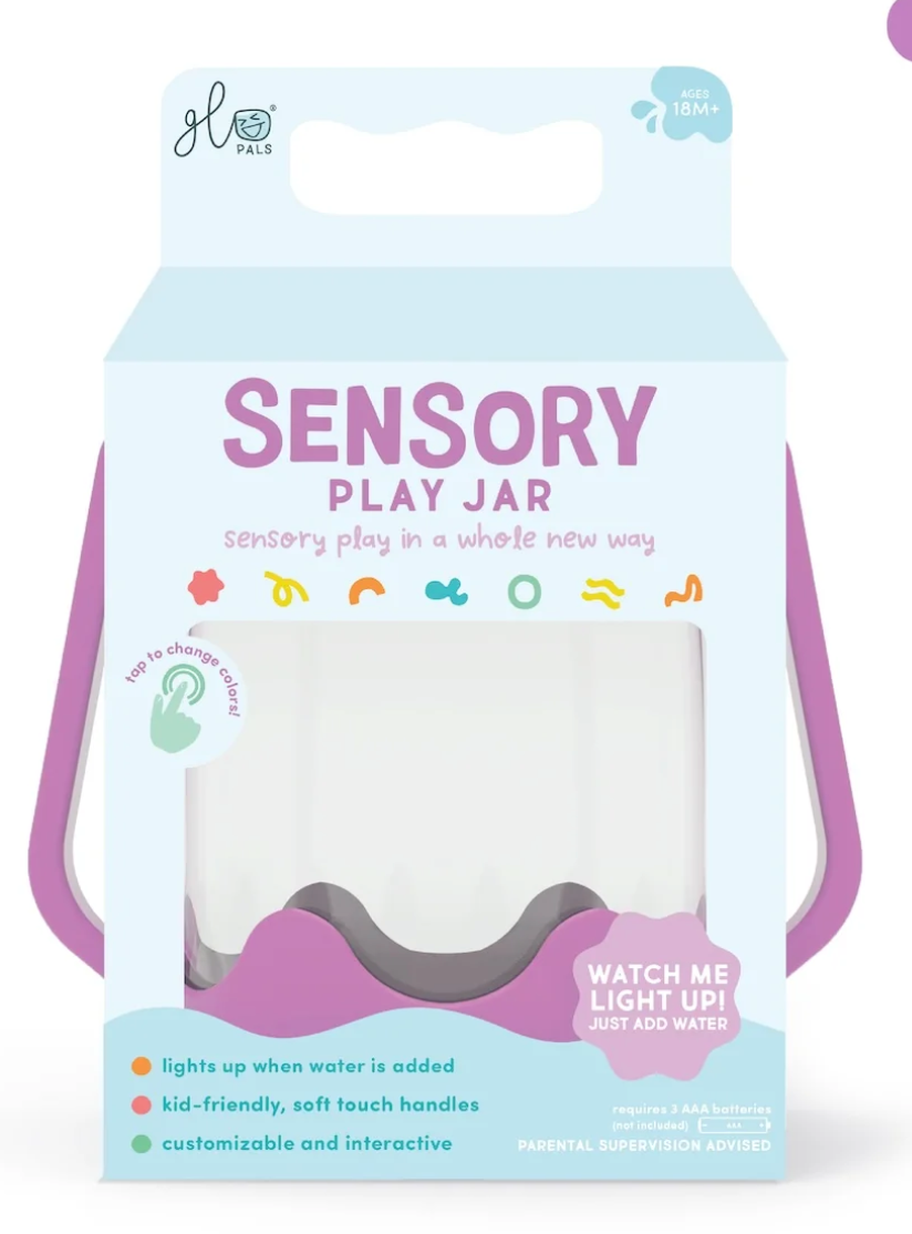 Sensory Jar | Purple with kid-friendly handles, lights up when water is added, and changes colors with a tap.
