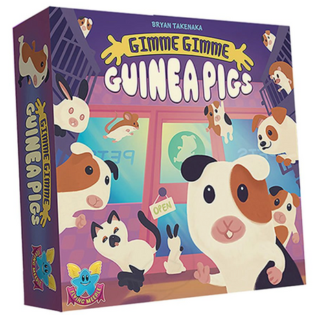 Gimme Gimme Guinea Pigs game box featuring colorful animal illustrations for a fun real-time card game.