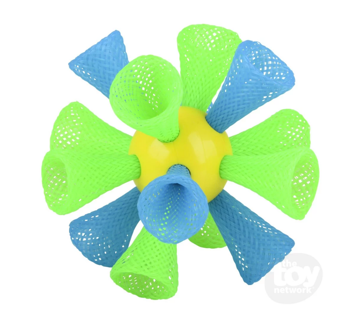 Jumbo Badminton Set featuring a bright yellow center with blue and green bouncy birdie cones for outdoor play fun.