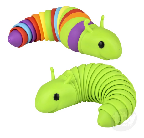 Sensory Wiggle Caterpillar in assorted bright colors, 7.5" long, designed to wiggle and squiggle for kids 3 and up.