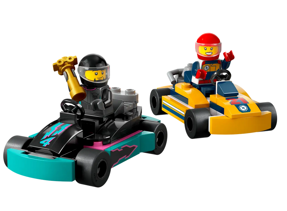 LEGO City Go-Karts and Race Drivers featuring two mini go-karts and race driver minifigures in action.