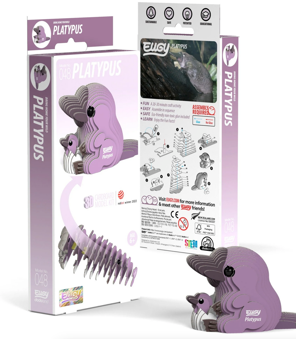 EUGY | Platypus 3D puzzle made from eco-friendly cardboard, includes non-toxic glue, fun and easy to assemble in 10-20 minutes.