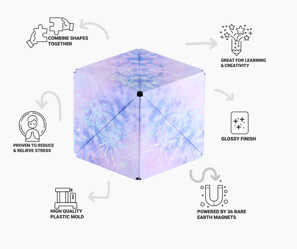 Shashibo | Holographic Polar magnetic puzzle cube with glossy finish and 36 rare earth magnets for creative shaping.