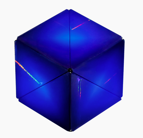 Shashibo | Holographic Vapor magnetic puzzle cube in deep blue with holographic light reflections and geometric design.