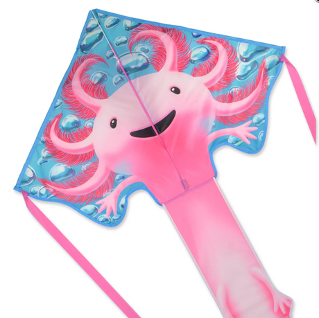 46" Easy Flyer Kite | Axolotl featuring a vibrant pink axolotl design with easy assembly and durable nylon fabric.