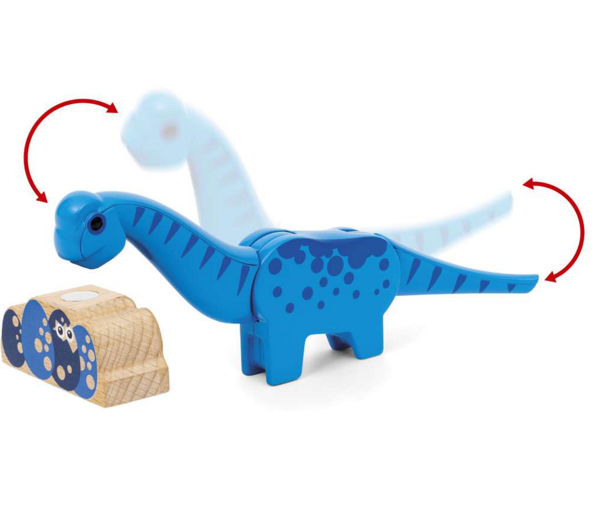 Dinosaur Battery Train blue Brachiosaurus figure with moving head and tail toy for imaginative play.
