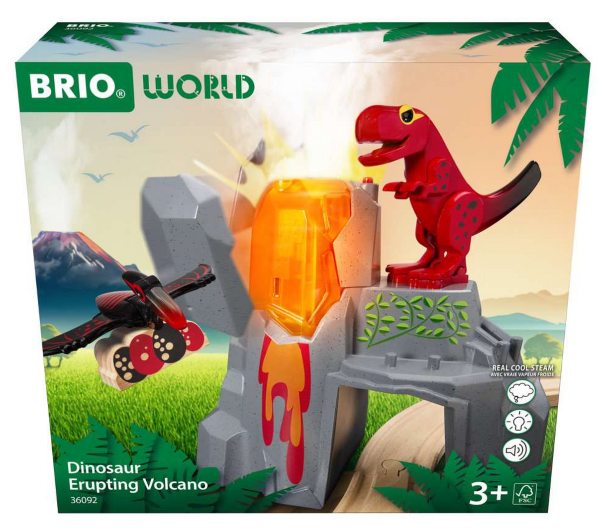 Dinosaur Erupting Volcano playset with glowing lava, T-Rex figure, and erupting volcano for imaginative prehistoric adventures.