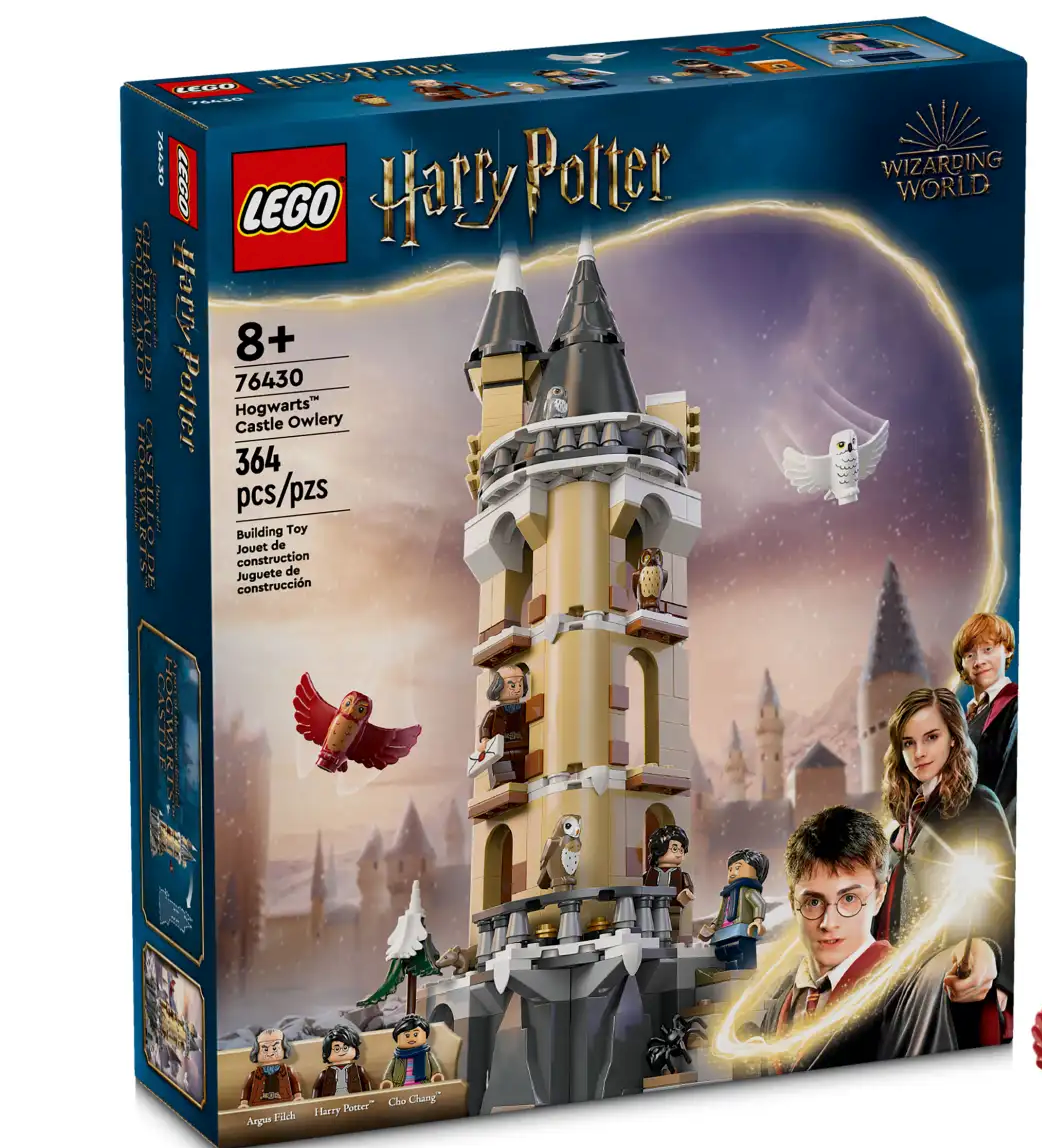 LEGO Harry Potter Hogwarts Castle Owlery building set with minifigures and owl figures for creative play.
