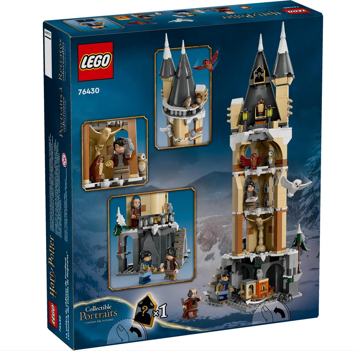LEGO Harry Potter Hogwarts Castle Owlery building set with minifigures, owls, and detailed owlery tower playset.