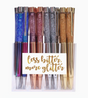 Liquid Glitter Pen set of 24 with sparkling gold, rose gold, silver, and blue glitter pens in a clear display case.
