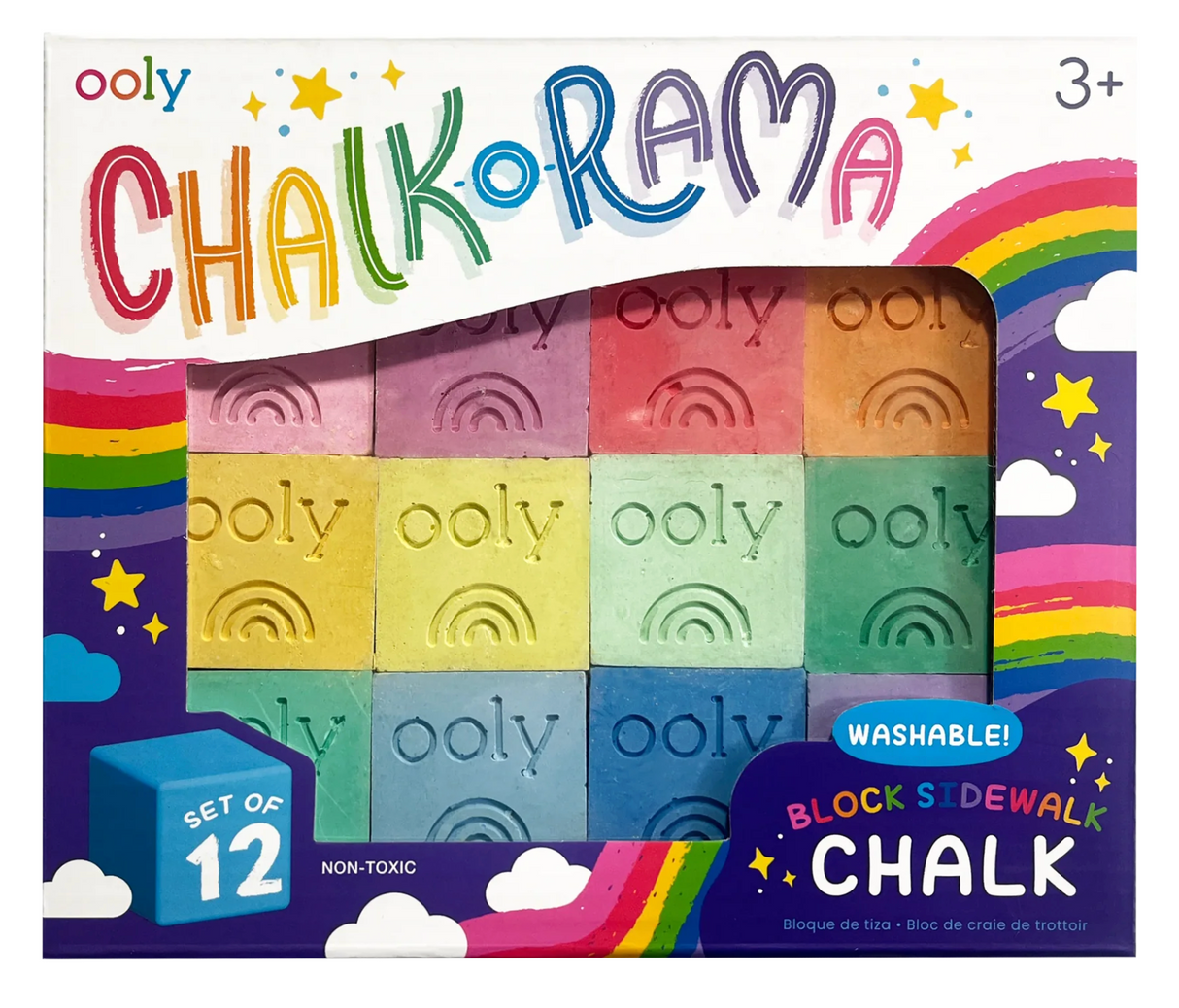 Chalk-o-rama Block Sidewalk Chalk colorful stackable non-toxic outdoor chalk set for kids aged 3 and up.