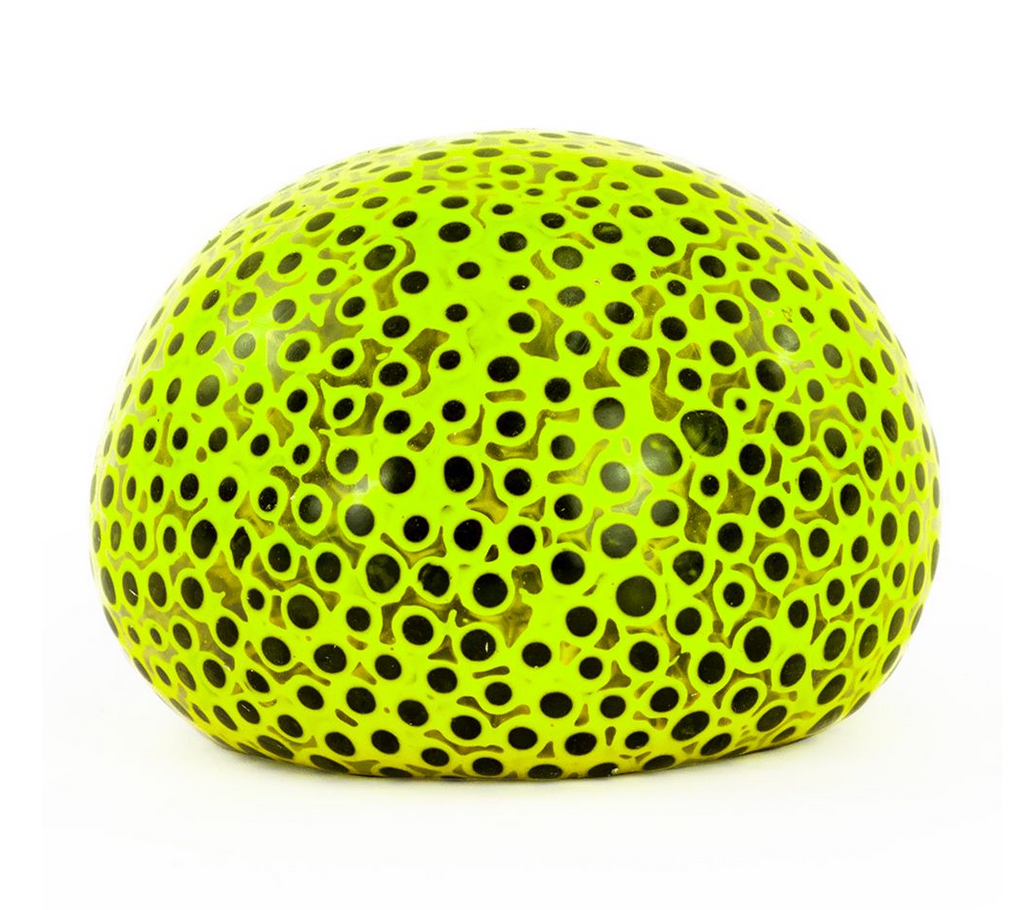 Beads Alive Giant Ball in bright yellow with black beads, designed for sensory play and squishy fun.