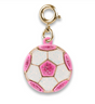 Gold Glitter Soccer Ball Charm with pink and white enamel and glitter accents on a gold clasp.