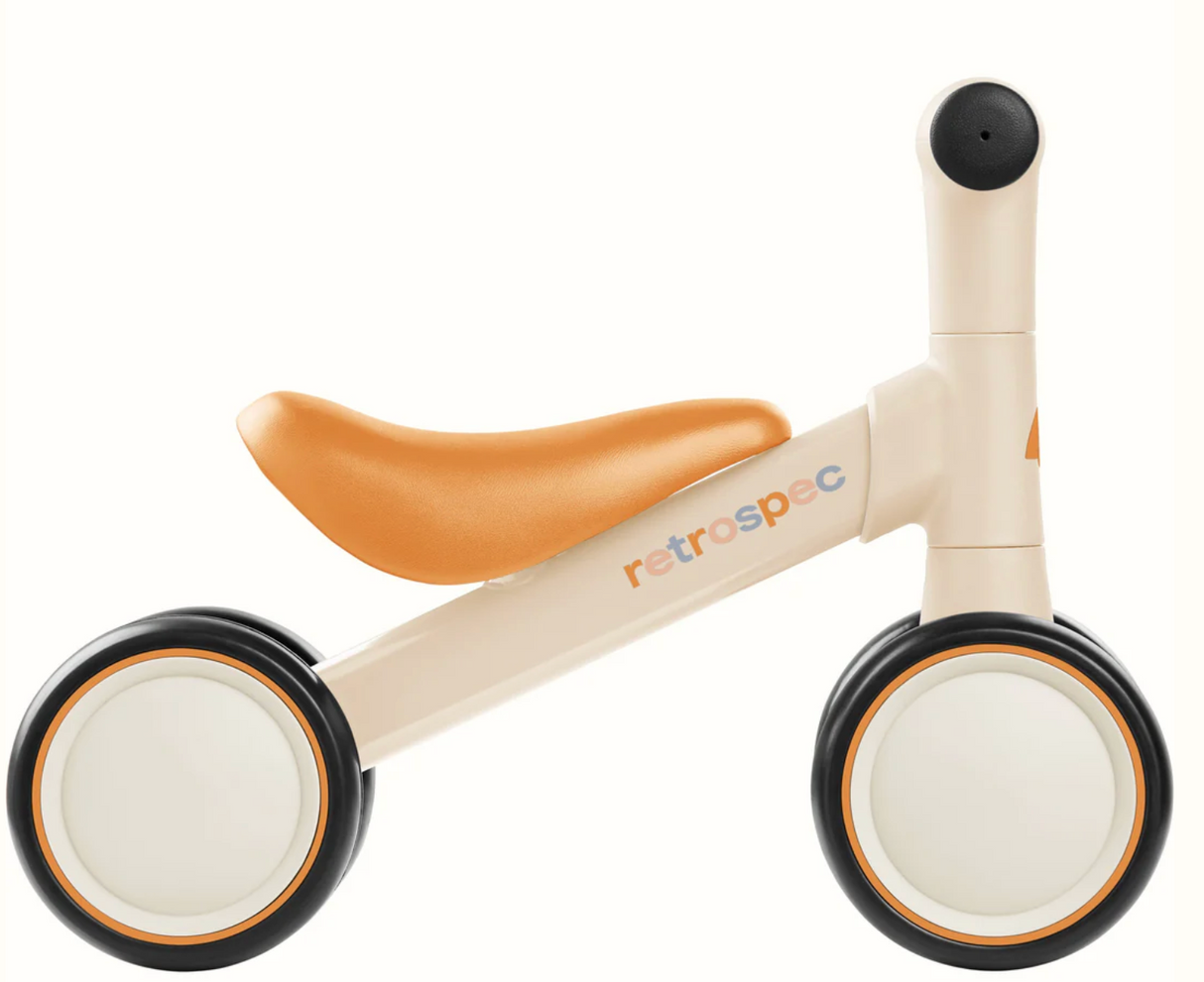 Cricket 2 Baby Walker Balance Bike in Sandcastle color with no-scratch wheels and 135° limit steering for toddlers.